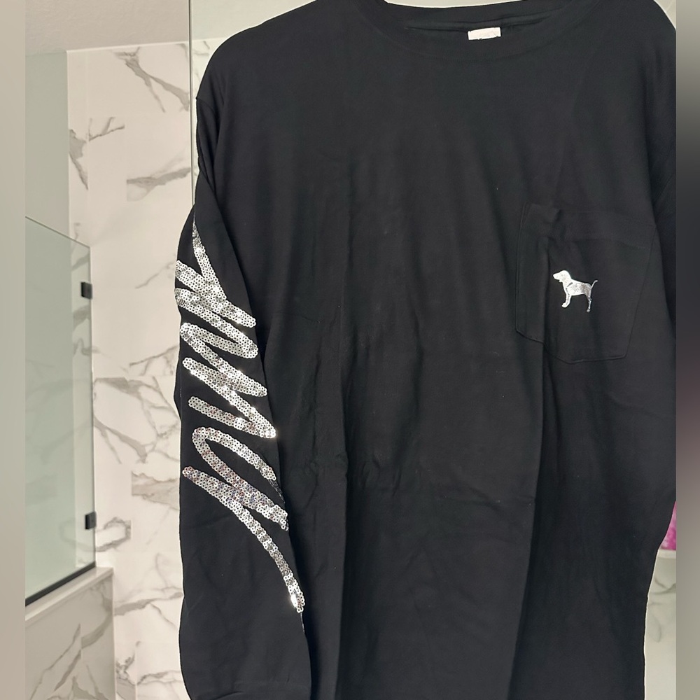 Pink Victoria secret bling dog long sleeve tee L